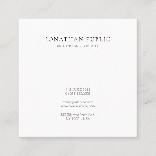 Carte De Visite Carré Conception moderne de modèle élégant simple (Devant)