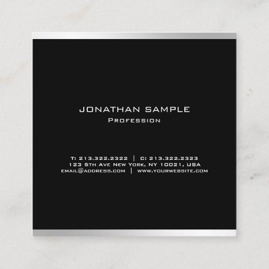 Carte De Visite Carré Conception simple et moderne Élégant Argent profes (Dos)