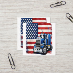 Carte De Visite Carré Conducteur de semi-remorque avec drapeau américain