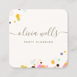 Carte De Visite Carré Confetti couleur Whimsical Script de signature