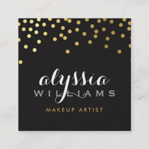 Carte De Visite Carré confetti glamour brillant feuille or gras noir