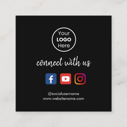Carte De Visite Carré Connect with | Média social QR Code noir (Devant)