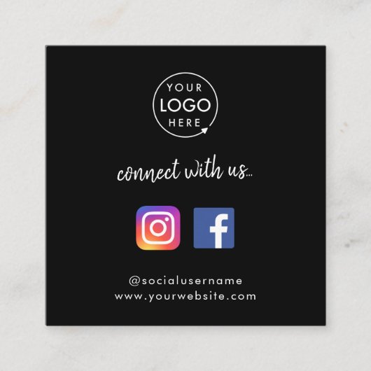 Carte De Visite Carré Connect with | Média social QR Code noir (Devant)