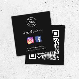 Carte De Visite Carré Connect with Média social QR Code noir