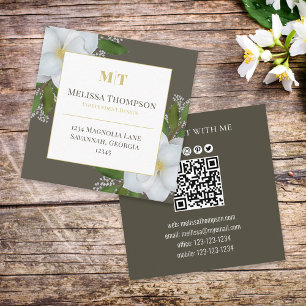 Carte De Visite Carré Connectez-vous avec moi   Code QR Floral Feuillage