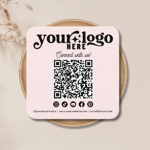 Carte De Visite Carré Connectez-vous avec nous Social Media QR Code Rose