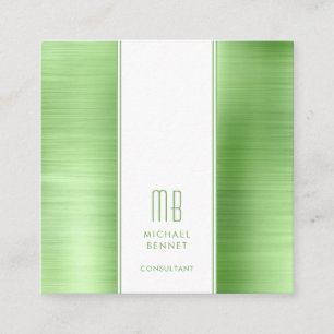 Carte De Visite Carré Conseiller en feuille métallique verte lime monogr