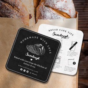 Carte De Visite Carré Conseils de soin pour le pain au levain noir fait