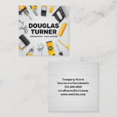 Carte De Visite Carré Construction d'outils sur table en bois (Devant / Derrière)