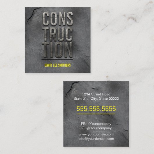 Carte De Visite Carré Construction/entrepreneur moderne (Devant / Derrière)
