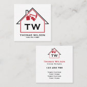 Carte De Visite Carré Construction moderne Handyman Carpenter Outils Bus (Devant / Derrière)