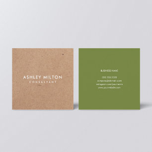 Carte De Visite Carré Consultant Kraft imprimé Vert Olive Élégant