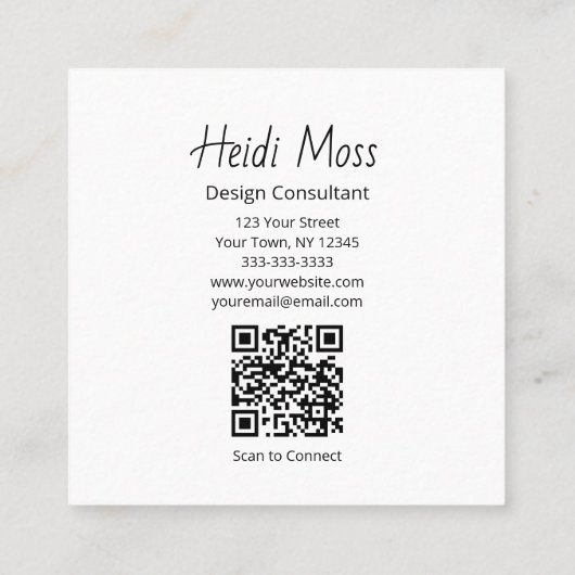 Carte De Visite Carré Contemporary Design Consultant QR code Modern (Dos)