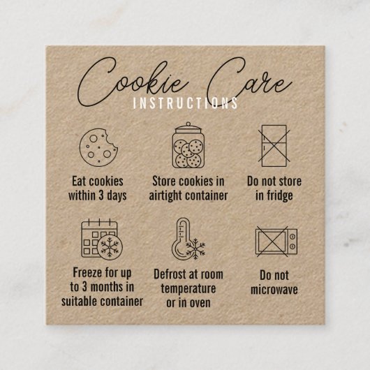 Carte De Visite Carré Cookies Care Instructions Kraft (Devant)