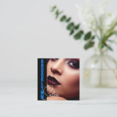 Carte De Visite Carré Cool moderne Photo Modèle lumière bleu Slogan (Debout devant)