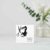 Carte De Visite Carré Cool moderne Simple Black White Hair Stlist (Debout devant)