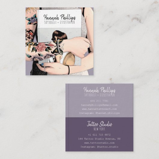 Carte De Visite Carré Cool tatouage fille illustration script tendance v (Devant / Derrière)