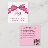 Carte De Visite Carré Coquette Fuchsia Bow Monogram Beauty QR Code (Devant / Derrière)