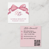 Carte De Visite Carré Coquette Pink Bow Monogram Beauty QR Code (Devant / Derrière)