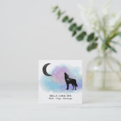Carte De Visite Carré *~ Cosmique. Howling Wolf Rainbow Shaman Moon (Debout devant)