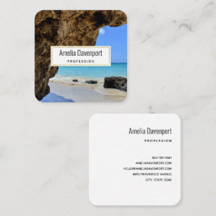 Carte De Visite Carré Côte tropicale de plage avec un Big Rock