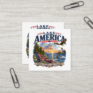Carte De Visite Carré Coucher de soleil patriotique aigle du lac Amériqu