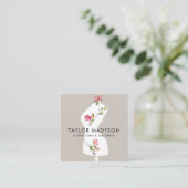 Carte De Visite Carré Coudre Seamstress Tailor Mannequin Fleurs Code QR (Debout devant)