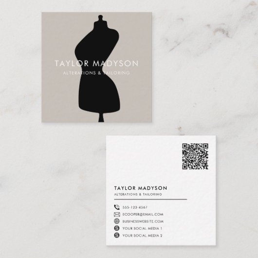 Carte De Visite Carré Coudre Seamstress Tailor Mannequin Logo Code QR (Devant / Derrière)