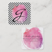 Carte De Visite Carré Couleur d'eau rose Monogramme Fancy Text Strips (Devant / Derrière)