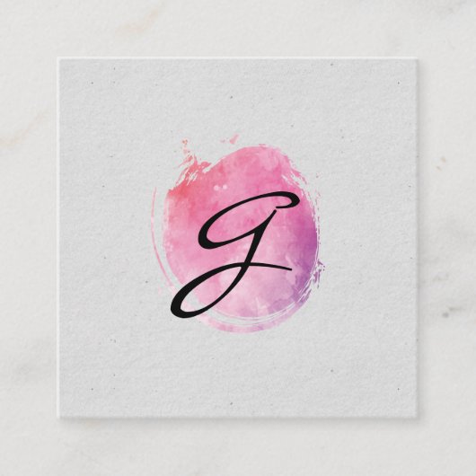 Carte De Visite Carré Couleur d'eau rose Monogramme Texte fantaisie (Devant)