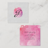 Carte De Visite Carré Couleur d'eau rose Monogramme Texte fantaisie (Devant / Derrière)