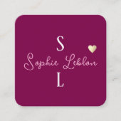 Carte De Visite Carré Couleur du vin Calligraphie de fille Monogramme ro (Devant)