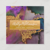 Carte De Visite Carré Couleur or violet bleu marbre moderne (Devant)