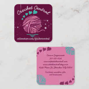 Carte De Visite Carré Couleur personnalisée fil doodle crochet tricot ho