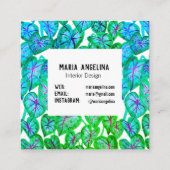 Carte De Visite Carré Couleur tropicale Caladium Feuilles Aquarelle (Dos)