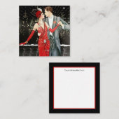 Carte De Visite Carré couple de Noël rétro art déco (Devant / Derrière)