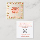 Carte De Visite Carré Coupon de réduction de 20 % de Noël pour les clien (Devant / Derrière)