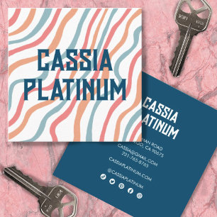 Carte De Visite Carré Courbes douces bleu rose minimaliste Icônes social