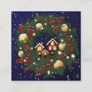 Carte De Visite Carré Couronne de Noël avec branches de pin