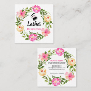 Carte De Visite Carré Couronne florale aquarelle Extensions de cils Entr