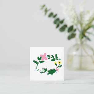 Carte De Visite Carré Couronne florale de fleurs roses et jaunes
