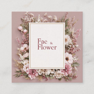 Carte De Visite Carré Couronne romantique Dusty Rose Floral Cadre Doré