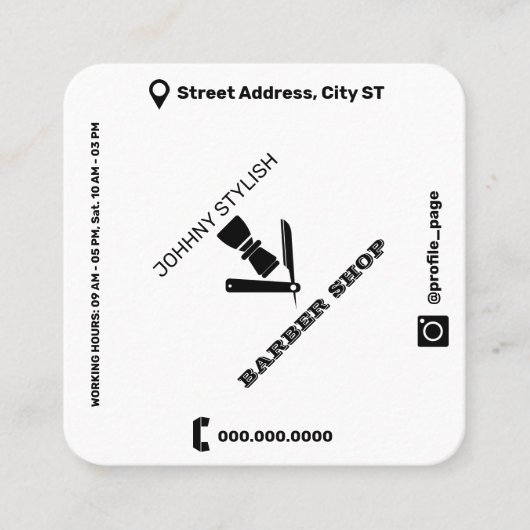 Carte De Visite Carré Couverture de style Rhomboïde noir blanc (Devant)