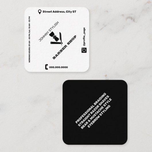 Carte De Visite Carré Couverture de style Rhomboïde noir blanc (Devant / Derrière)