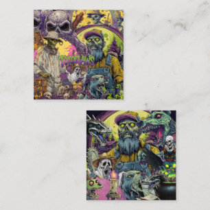 Carte De Visite Carré Couvre-lit Collage Horreur Apiculteur Zombie et Bû