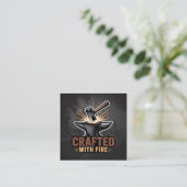 Carte De Visite Carré Crafted With Fire – Rustic Artisan Sticker (Debout devant)
