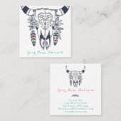 Carte De Visite Carré Crâne de vache Boho avec turquoise Bohemian (Devant / Derrière)