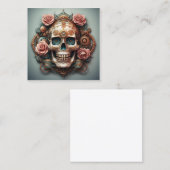 Carte De Visite Carré Crâne Steampunk avec Fleurs Arrière - plan (Devant / Derrière)