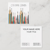 Carte De Visite Carré Crayons colorés (Devant / Derrière)