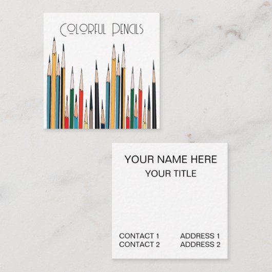 Carte De Visite Carré Crayons colorés (Devant / Derrière)